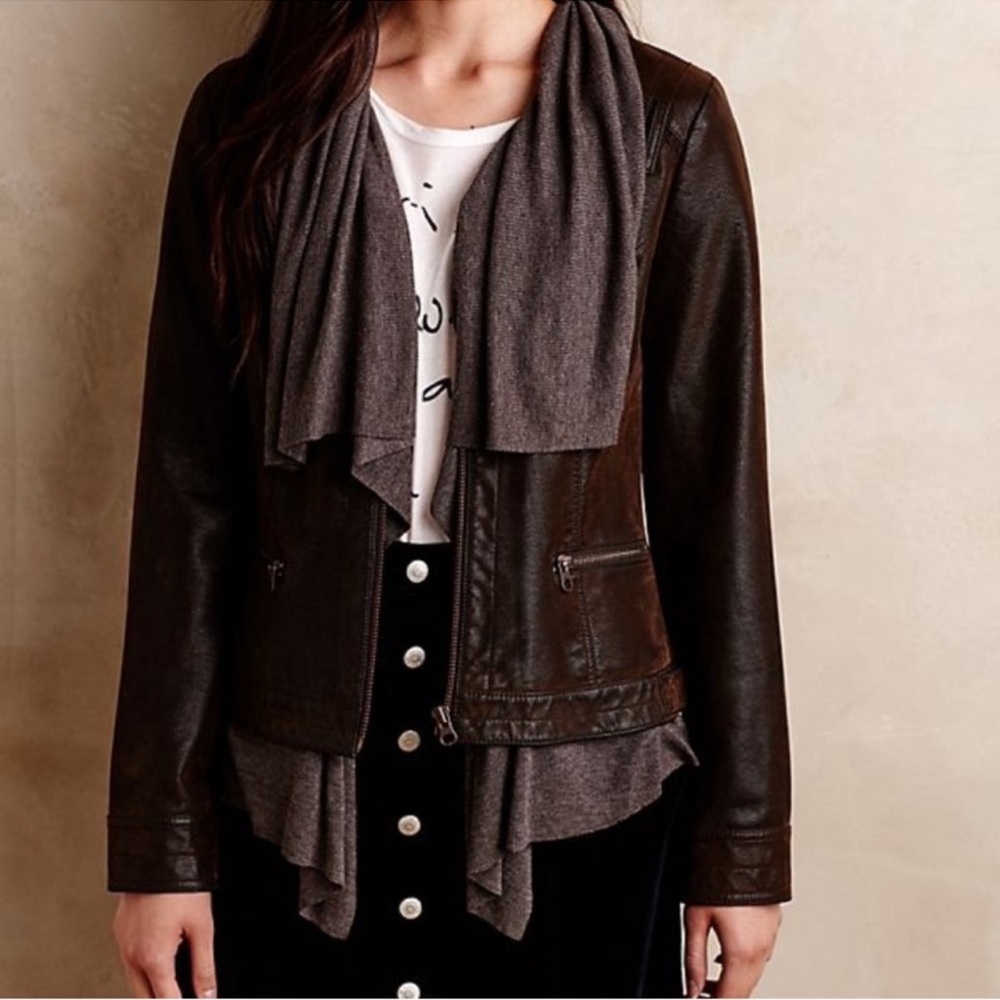 Anthropologie Hei Hei lined vegan leather brown jacket